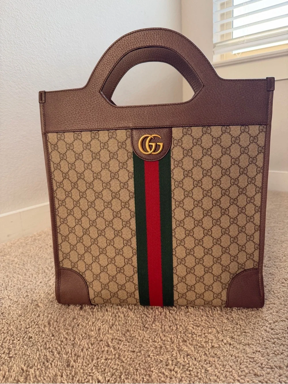 Gucci Medium Ophidia Cut Out Handle Tote GG Coated Canvas